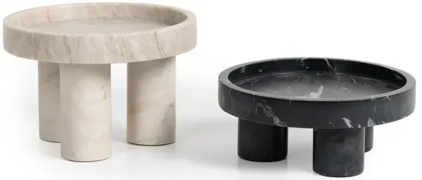 Keith Rustic Lodge Black and White Solid Marble Decorative Bowls - Set of 2