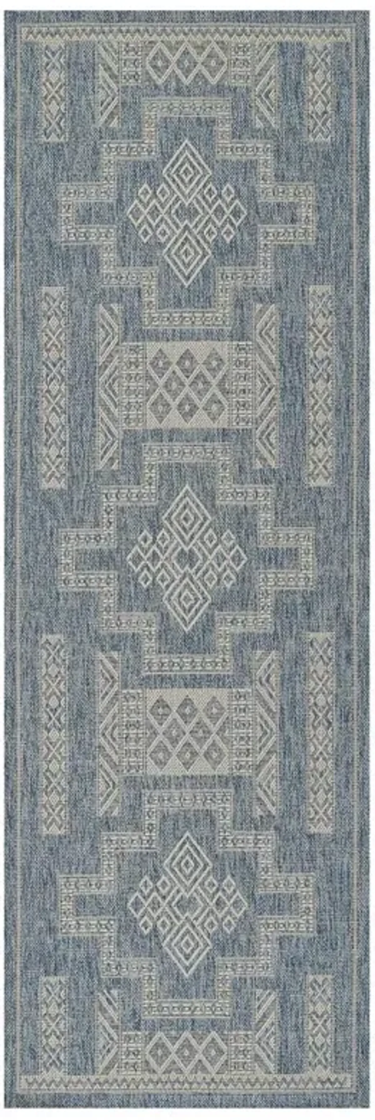 Abram Global Bazaar Blue Tribal Patterned Indoor Outdoor Rug - 2'7"x7'6"
