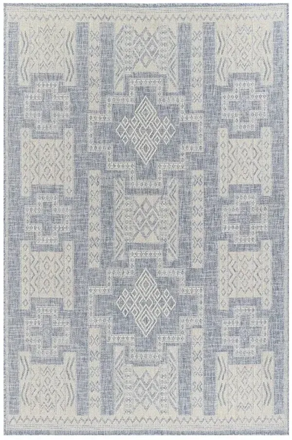 Abram Global Bazaar Blue Tribal Patterned Indoor Outdoor Rug - 4'1"x6'