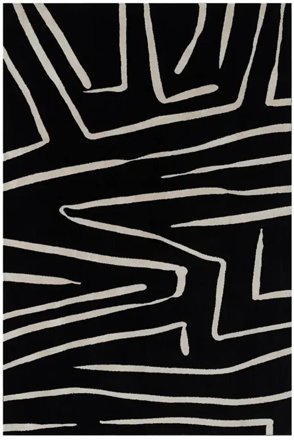 Corlys Modern Classic White Lines Black Moroccan Patterned Rug - 9'3"x12'6"