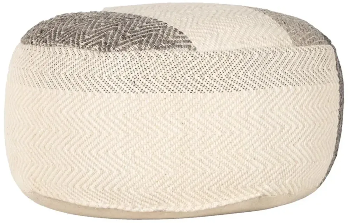 Karina Modern Classic Cream Wool Striped Round Pouf