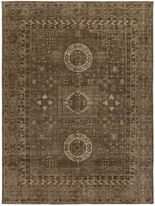 Ballari Global Bazaar Brown Wool Geometric Patterned Hand Knotted Rug - 8'x10'