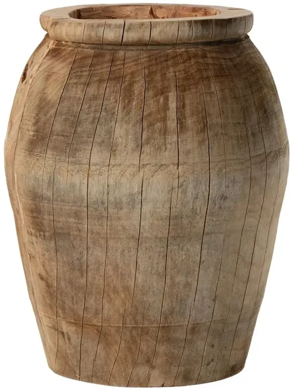 Tiana Rustic Lodge Brown Reclaimed Wood Amphora Planter Decorative Vase