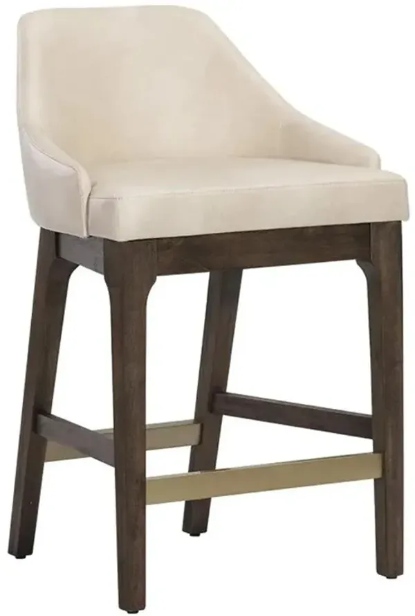 Horton Mid Century Bravo Cream Faux Leather Brown Wood Steel Counter Stool