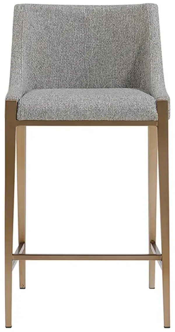 Reeves French Monument Pebble Grey Upholstered Antique Brass Counter Stool