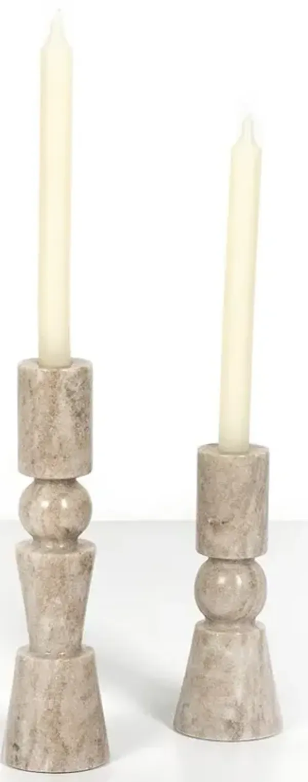 Rosie Rustic Lodge Taupe Marble Candlestick Candleholder - Set of 2