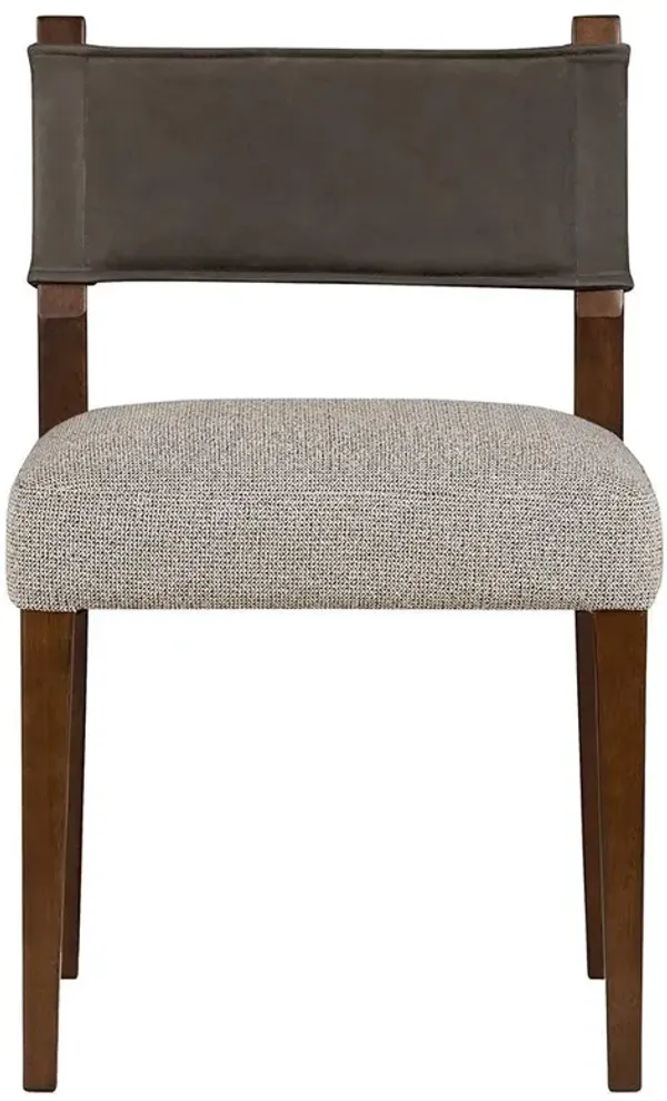 Ely Rustic Grey Performance Leather Back Brown Wood Dining Side Chair