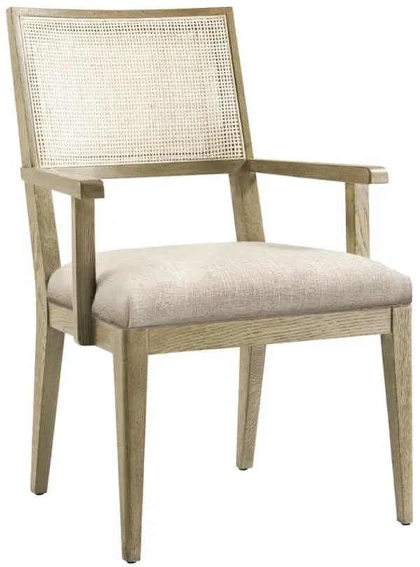 Kaia Beige Performance Cane Dune Brown Oak Dining Arm Chair