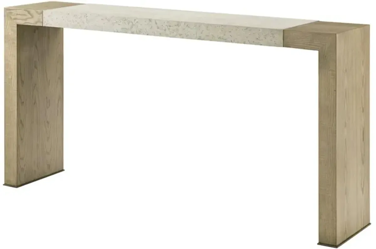 Kaia Grey Faux Stone Dune Brown Oak Veneer Parson Console Table