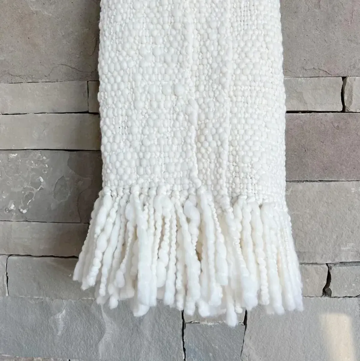 Sage Coastal Beach Bone Wool Handwoven Throw Blanket