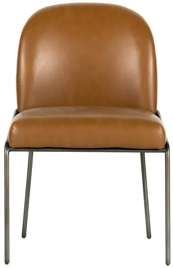 Astrid Industrial Loft Brown Upholstered Faux Leather Grey Iron Dining Side Chair