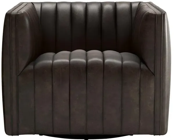 Leo Mid Century Modern Brown Upholstered Leather Swivel Tufted Occasional Chair