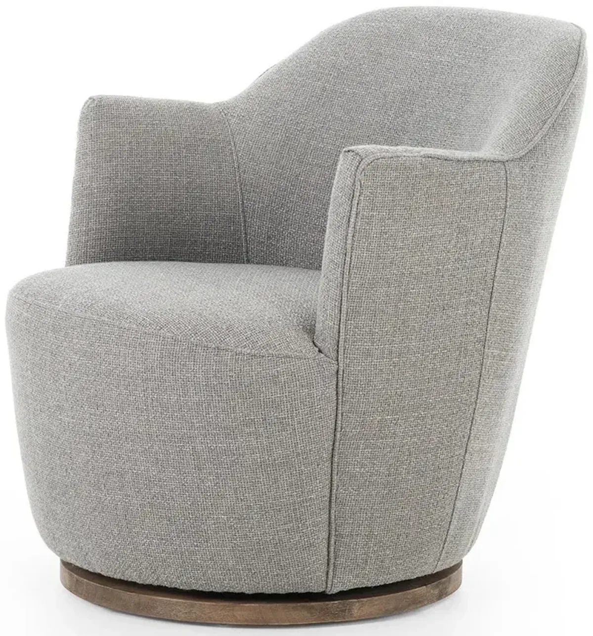 Samuel French Country Light Grey Performance Brown Wood Swivel Arm Chair