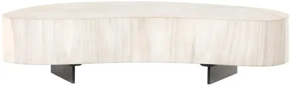 Louise Modern Off White Bleached Wood Top Black Base Oval Coffee Table - Short