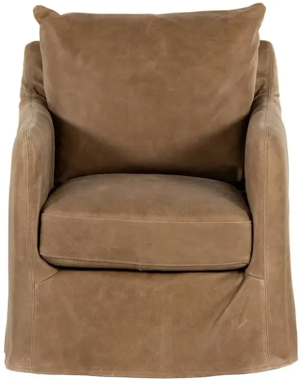 Dayana Modern Classic Brown Upholstered Leather Swivel Arm Chair