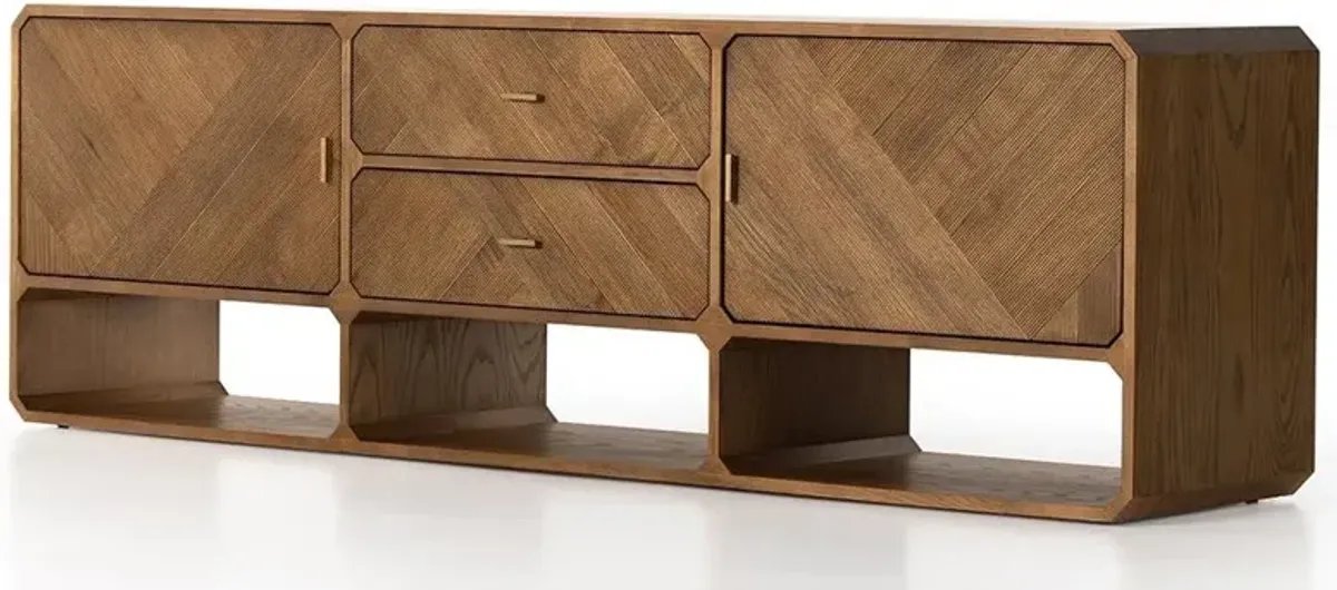 Joy Modern Classic Natural Ash Wood Media Cabinet - 86"