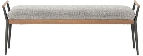 Mark Mid Century Light Grey Performance Black Steel Brown Oak Entryway Bench