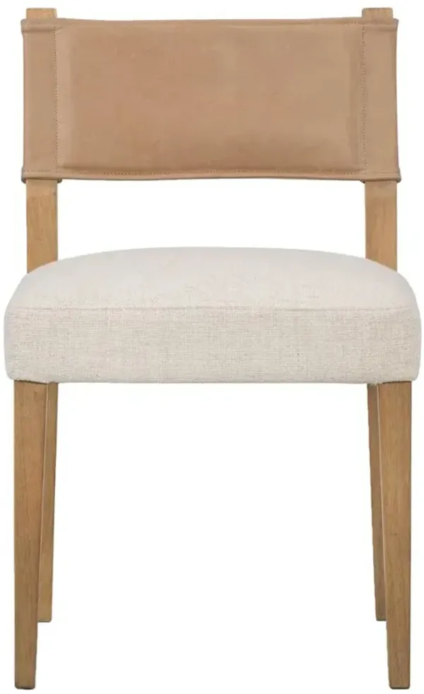 Ely Rustic Lodge Cream Performance Beige Wood Dining Side Chair