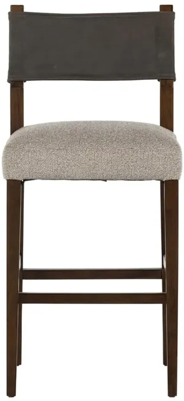 Ely Rustic Off White Performance Leather Back Brown Wood Bar Stool