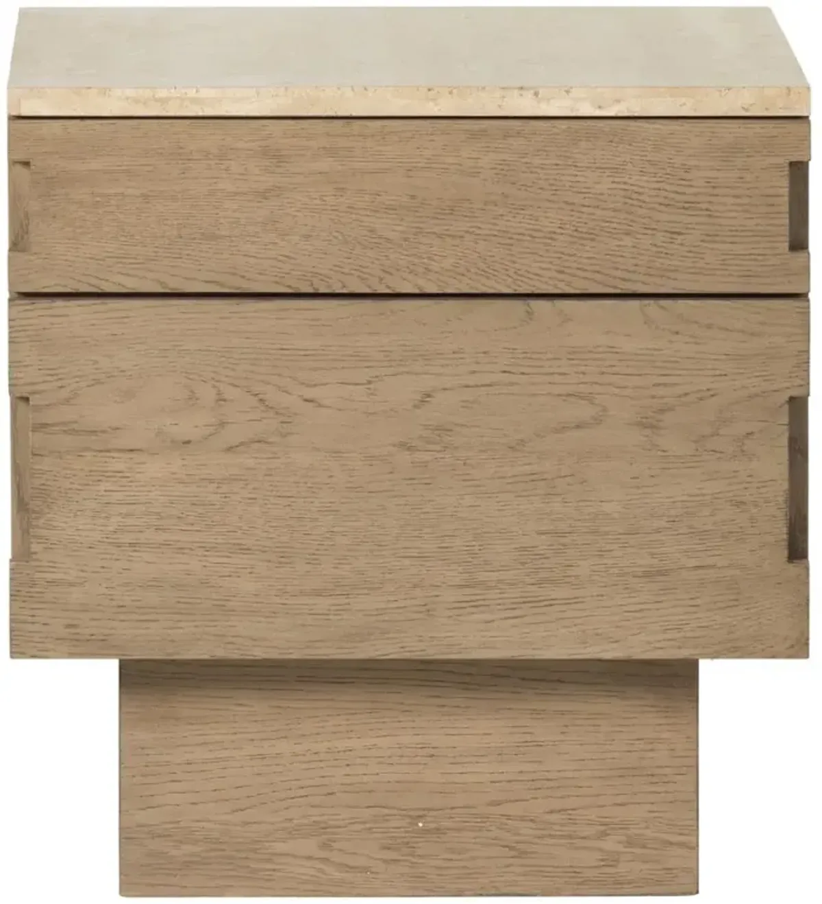 Ariane Rustic Lodge Beige Stone Top Brown Oak Veneer 2 Drawer Nightstand