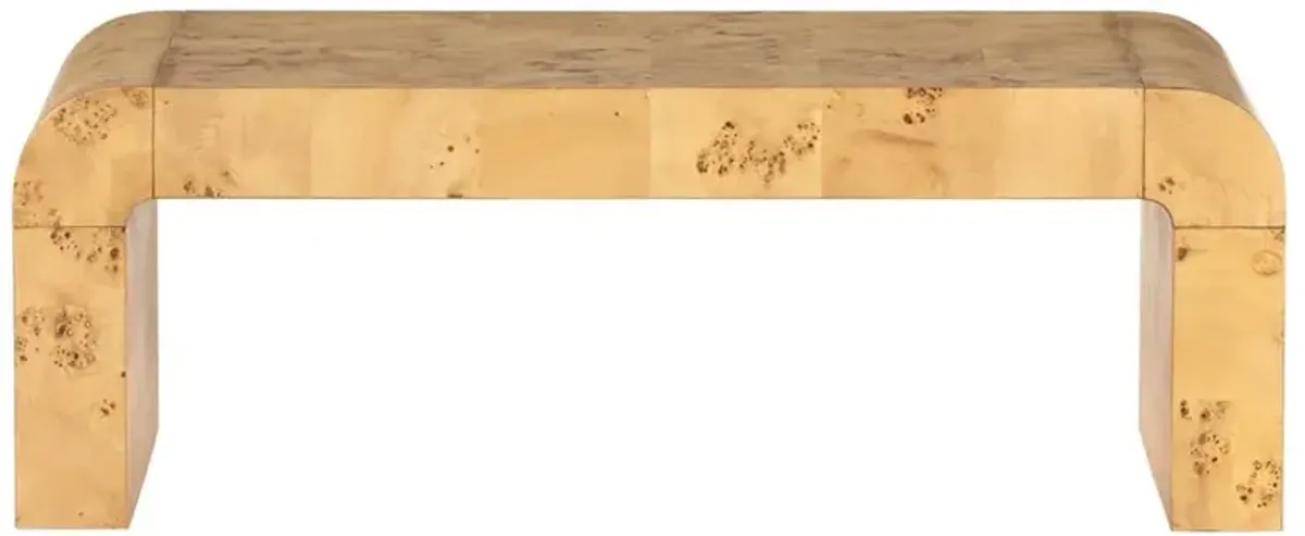 Cynthia Rustic Lodge Natural Burl Wood Curved Rectangular Coffee Table