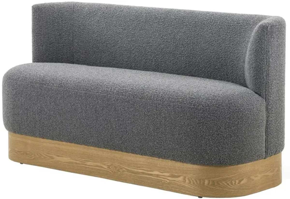 Krish French Country Grey Performance Boucle Brown Wood Dining Bench