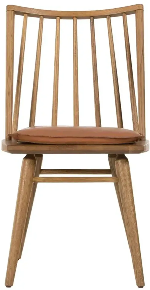 Lara Rustic Lodge Brown Leather Oak Windsor Dining Side Chair