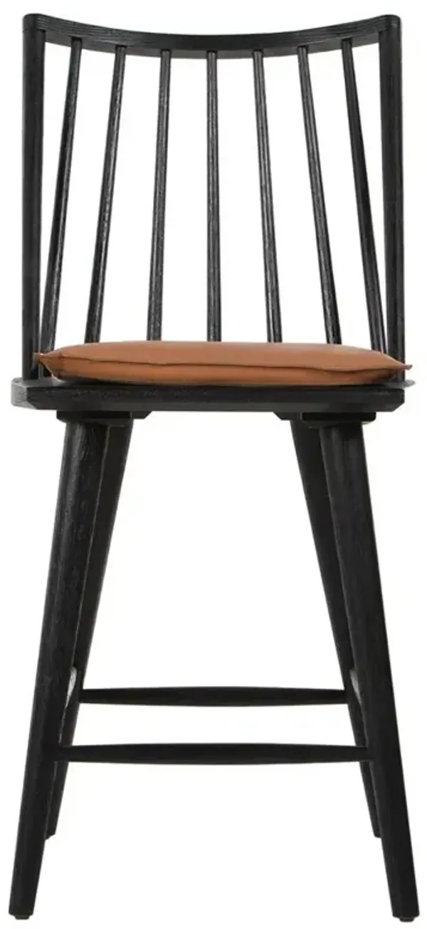 Lara Rustic Lodge Brown Leather Black Oak Windsor Counter Stool