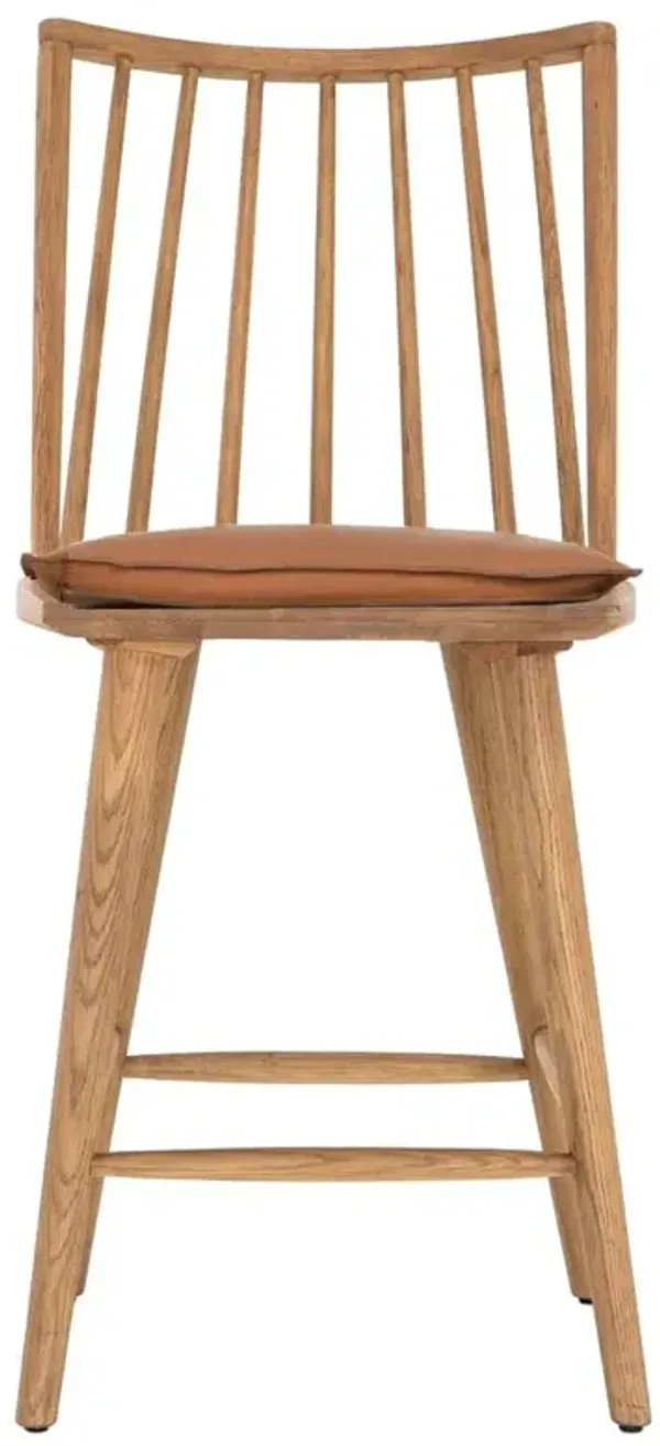 Lara Rustic Lodge Brown Leather Brown Oak Windsor Counter Stool