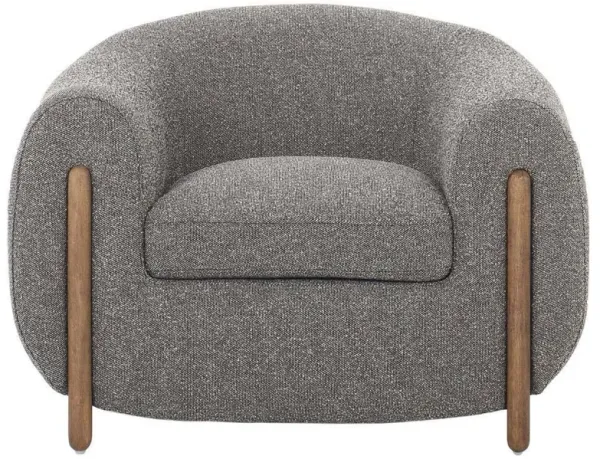 Riley Mid Century Modern Grey Performance Brown Wood Barrel Chair