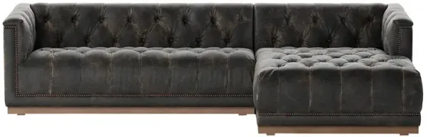 Emmy Rustic Vintage Black Leather Sectional - Right Arm Facing - 109"W x 62"D