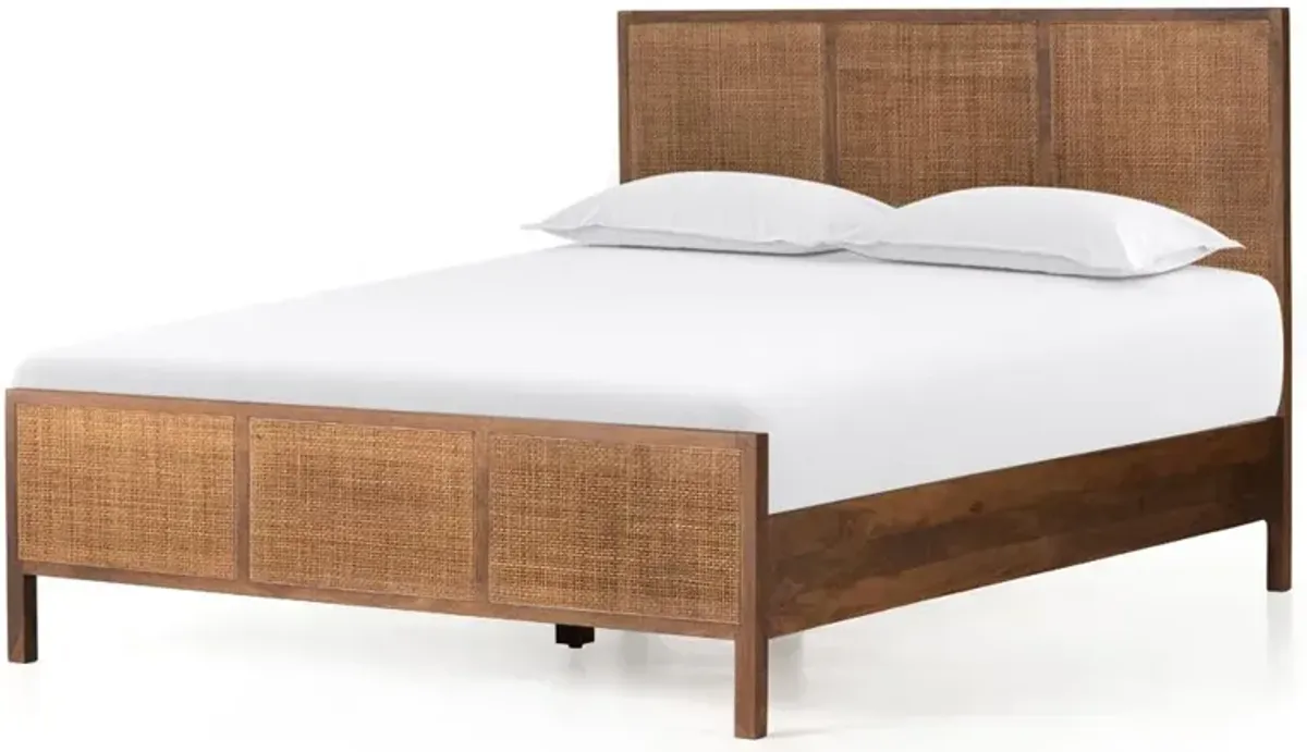 Rhian Coastal Beach Dark Brown Woven Cane Mango Wood Frame Bed - King