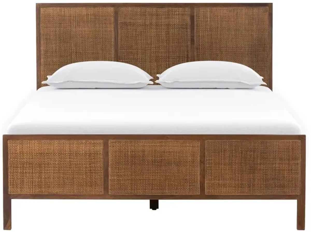 Rhian Coastal Beach Dark Brown Woven Cane Mango Wood Frame Bed - King