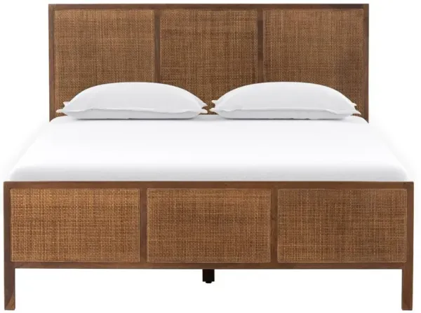 Rhian Coastal Beach Dark Brown Woven Cane Mango Wood Frame Bed - King