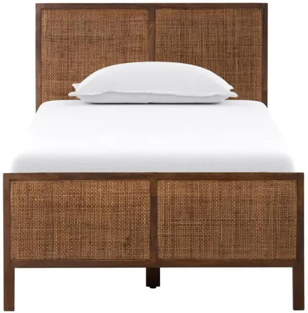 Rhian Coastal Beach Brown Woven Cane Mango Wood Frame Bed - Twin