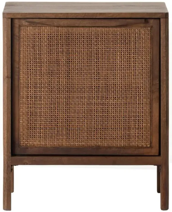 Rhian Coastal Beach Woven Cane Brown Black Mango Wood Left Facing Nightstand