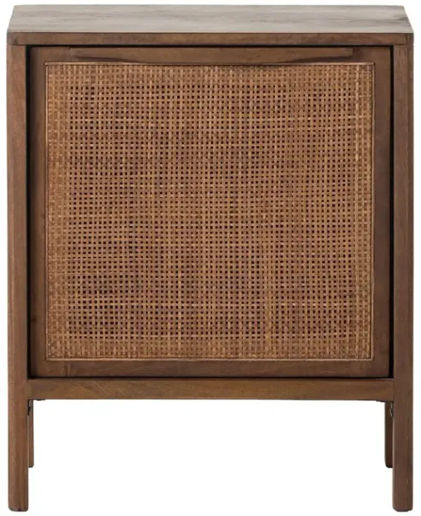 Rhian Coastal Beach Woven Cane Brown Black Mango Wood Right Facing Nightstand
