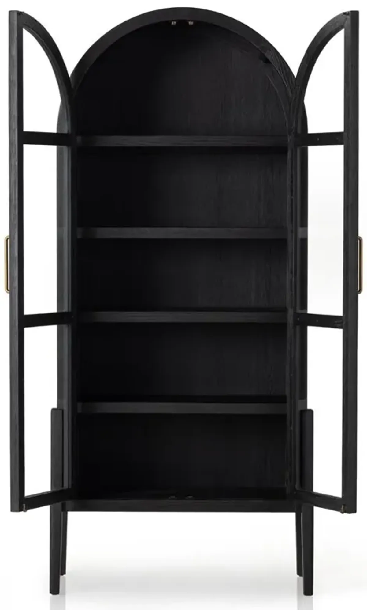 Ivan Mid Century Matte Black Solid Oak Wood 2 Glass Door Arched Display Case