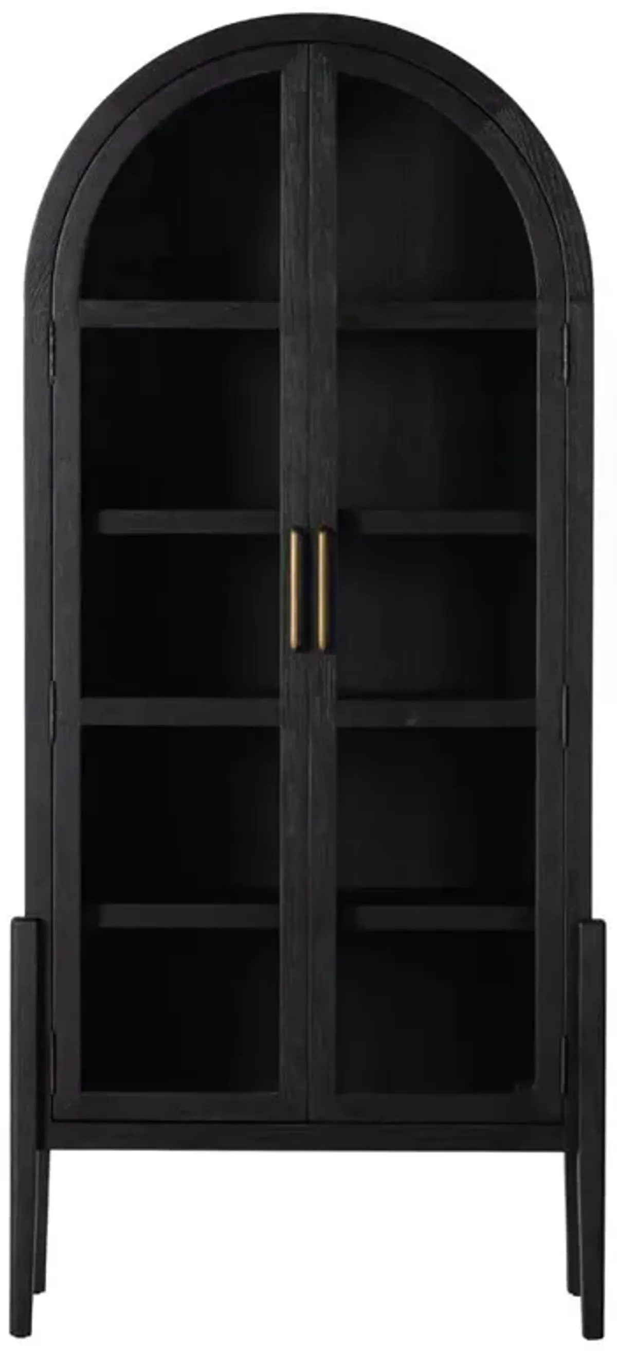 Ivan Mid Century Matte Black Solid Oak Wood 2 Glass Door Arched Display Case