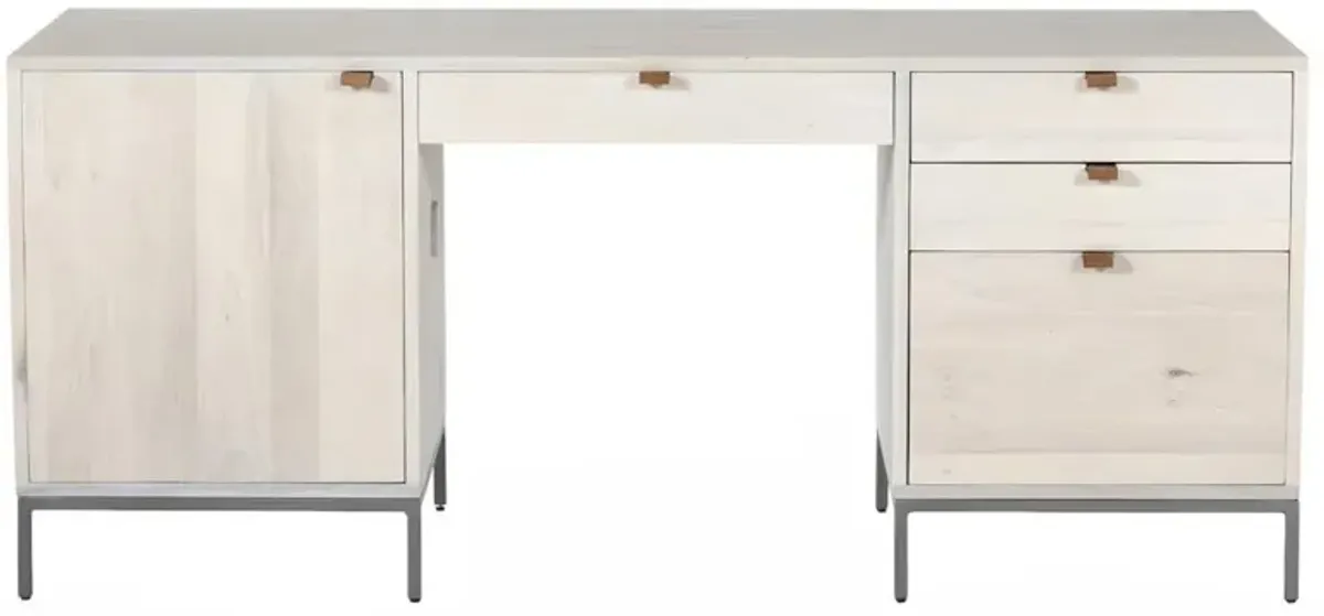 Theodore Industrial Loft Dove White Wood Grey Iron Executive Desk