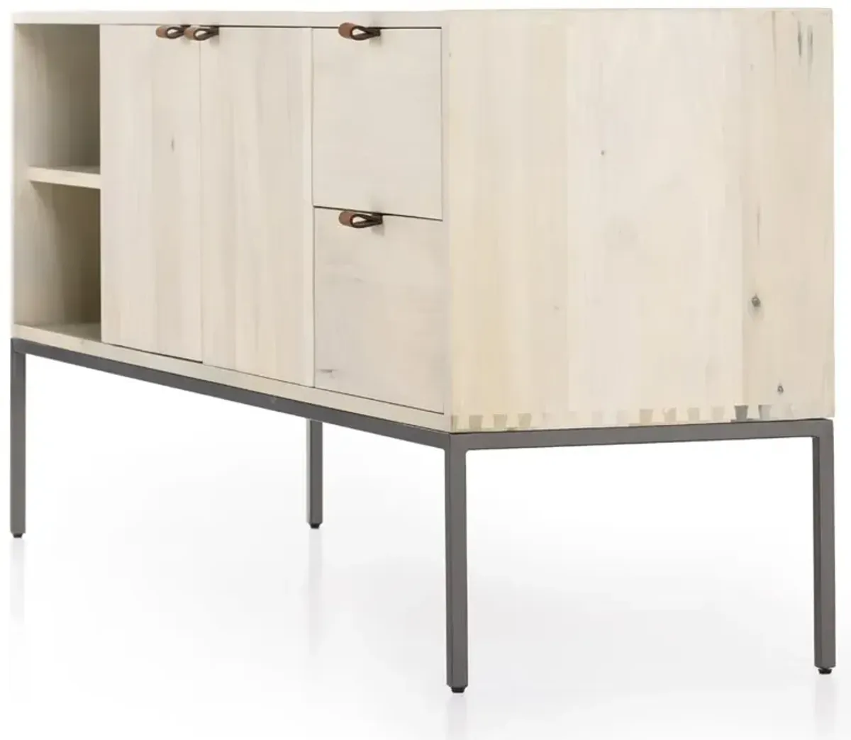 Theodore Industrial Dove White Wood Grey Iron 2 Drawer 2 Door Media Cabinet - 69"W