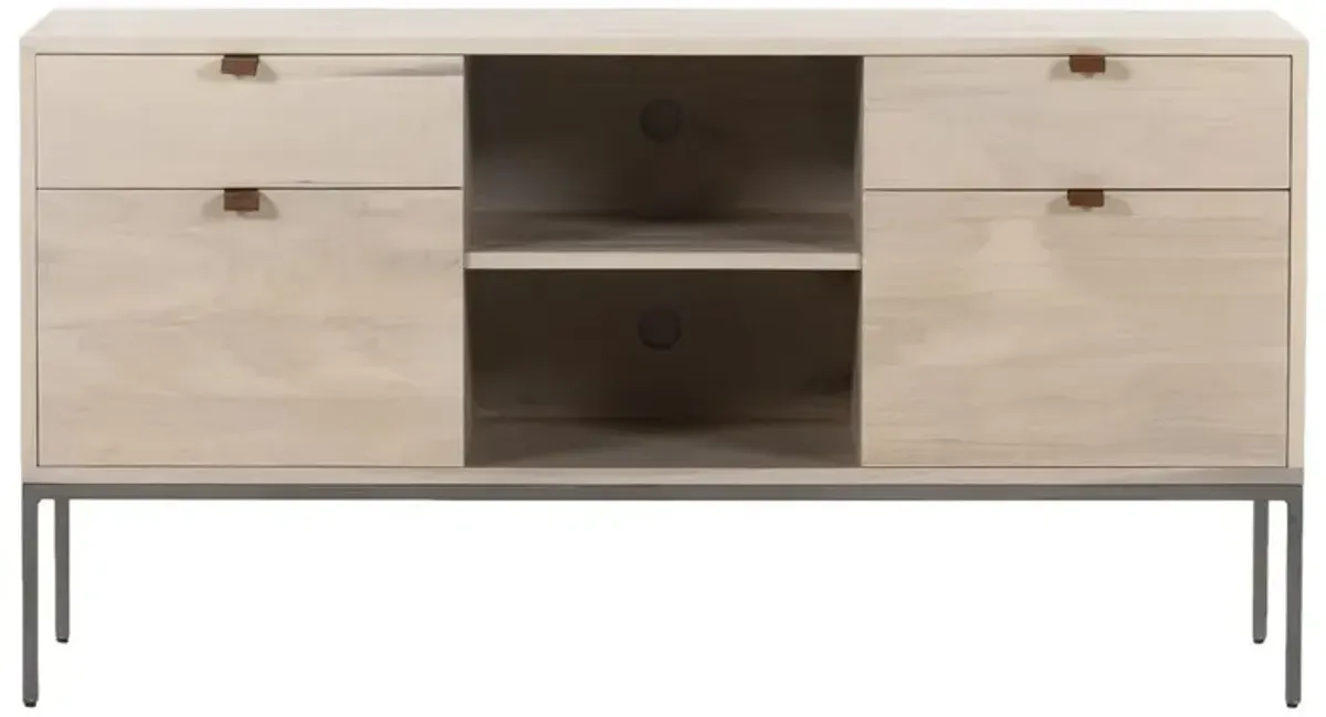 Theodore Industrial Loft Dove White Wood Grey Iron 4 Drawer Filing Credenza