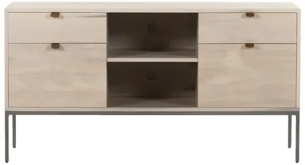 Theodore Industrial Loft Dove White Wood Grey Iron 4 Drawer Filing Credenza