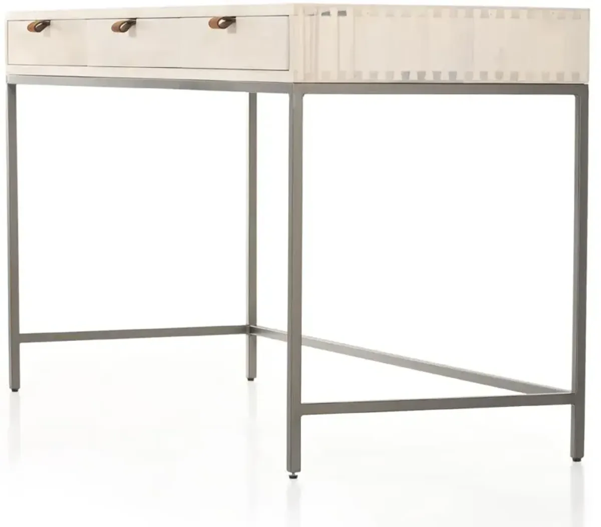 Theodore Industrial Loft Dove White Wood Grey Iron Base 3 Drawer Writing Desk