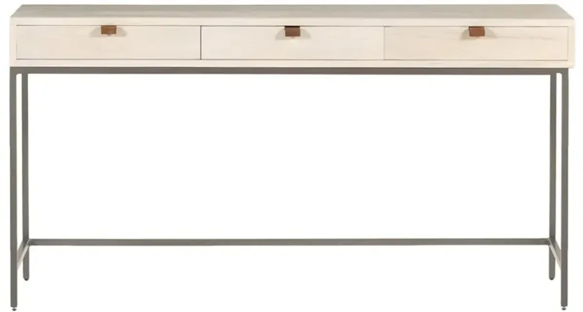 Theodore Industrial Loft Dove White Wood Grey Iron Base 3 Drawer Writing Desk