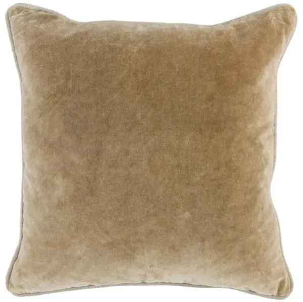 Karen Mid Century Modern Natural Piping Beige Velvet Throw Pillow - 18x18
