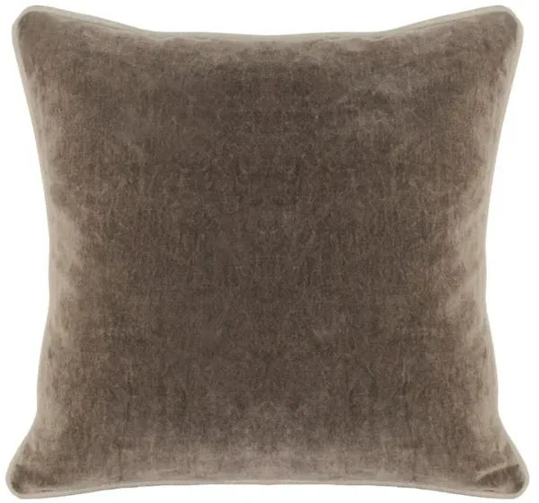 Karen Mid Century Modern Natural Piping Brown Velvet Throw Pillow - 18x18