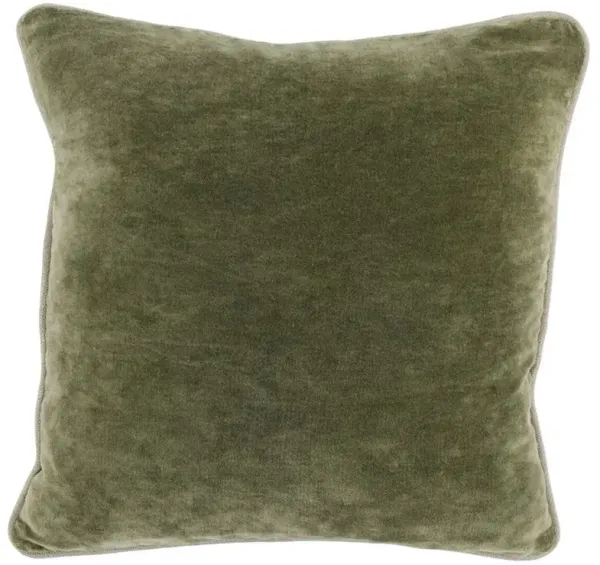 Karen Mid Century Modern Natural Piping Moss Green Velvet Throw Pillow - 18x18