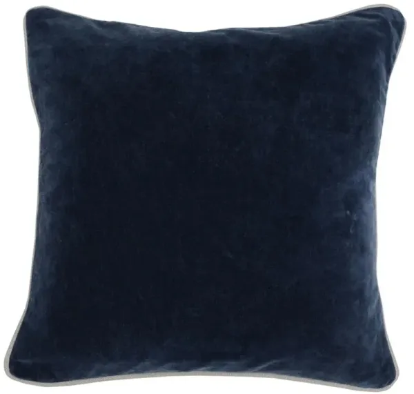 Karen Mid Century Modern Natural Piping Navy Blue Velvet Throw Pillow - 18x18