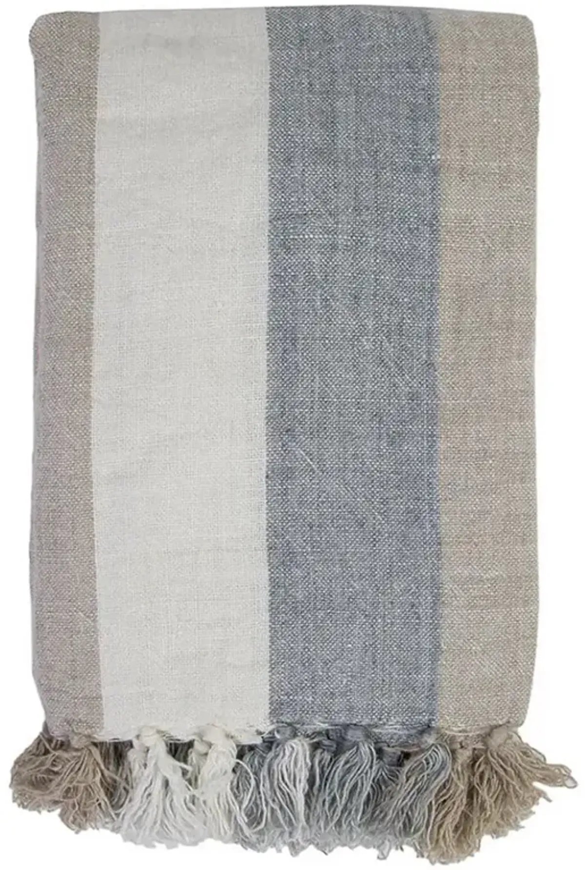 Pom Pom Monterey Coastal Beach Blue Striped Linen Oversized Throw